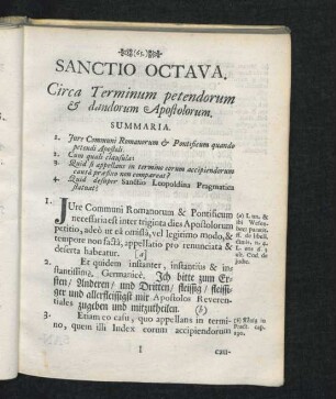 Sanctio Octava. Circa Terminum petendorum & dandorum Apostolorum.