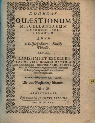 Dodecas Quaestionum Miscellanearum Historico-Politicarum