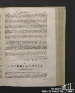 Sectio Secunda De Experimentis. Experimentum Primum.