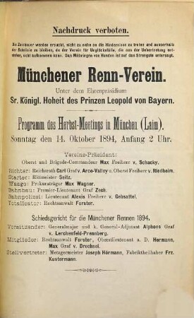 Programm für die Rennen am .... 1894, He.
