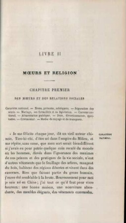 Livre II. Moeurs et religion
