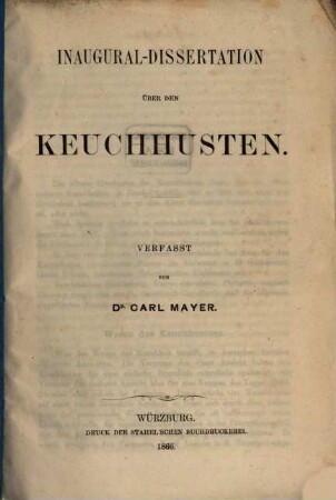 Inaugural-Dissertation über den Keuchhusten