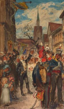 Einzug der Deutsch-Englischen Legion in Hannover. Studie für das linke Motiv des dreiteiligen Wandgemäldes im Sitzungssaal des Ständehauses in Hannover