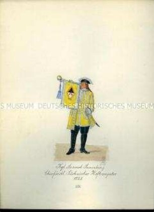 Uniformdarstellung, Kurfürstlich Sächsischer Hoftrompeter, 1725. Aus: Sammelmappe "Sachsens Militär", Königliche Arsenalsammlung.