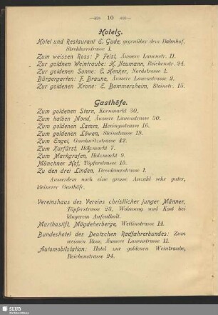 Hotels/Gasthöfe/Restaurants I. Ranges/Cafés/Weinstuben