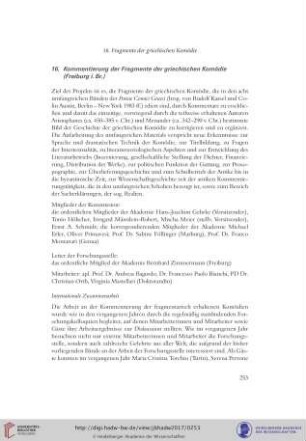 16. Kommentierung der Fragmente der griechischen Komödie (Freiburg i.Br.)