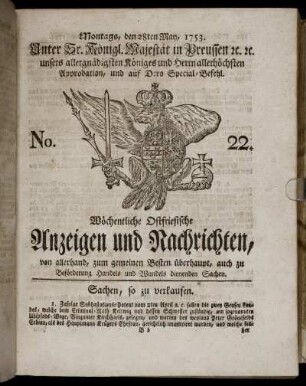 No. 22. Montags, den 28ten May, 1753.