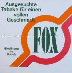 Werbeaufkleber für "Fox"-Zigaretten