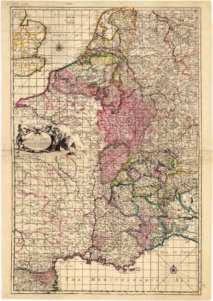 A New Map of the Courses of the Rhine and the Rhone : From their fountaines to their runings; the one into the North, and the other into the Mediterranean Sea ...