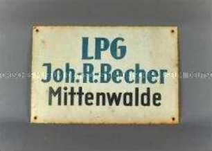 Schild "LPG / Joh.-R.-Becher" aus Mittenwalde
