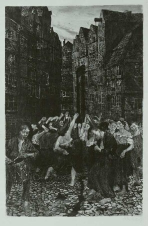 DIe Carmagnole : Kollwitz, Käthe: DIe Carmagnole. 1901. Radierung, Aquatinta, Schmirgel; 57,3 x 41 cm. Dresden: Kupferstich-Kabinett A 1901-791, Kl. 49/V