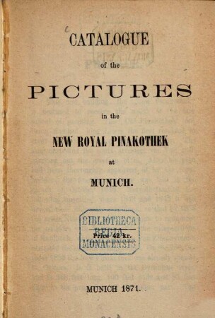 Catalogue of the Pictures in the New Royal Pinakothek at Munich