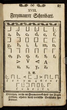 XVIII. Freymaurer Schreibart.