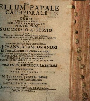 Bellum papale cathedrale, sive dubia supremorum ecclesiae neo-romanae pontificum successio et sessio
