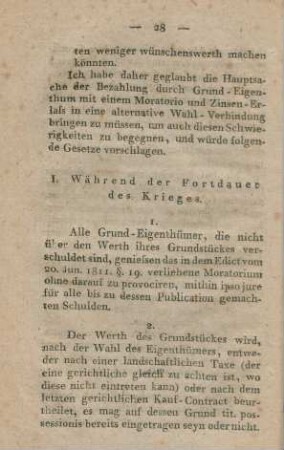 I. Während der Fortdauer des Krieges.