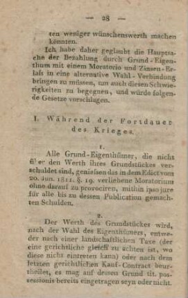 I. Während der Fortdauer des Krieges.