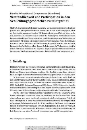 Verständlichkeit und Partizipation in den Schlichtungsgesprächen zu Stuttgart 21