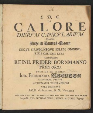 De Calore Dierum Canicularium : Neque Sirium, Neque Solem Omnino, Eius Causam Esse