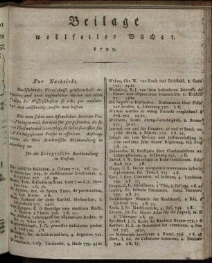 Beilage wohlfeiler Bücher. 1799.