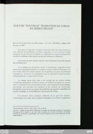 Sur Une "Nouvelle" Traduction Du Coran En Serbo-Croate