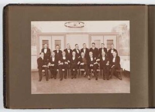 Albumseite mit Gruppenportrait : Großbürgerliches Familienalbum aus Berlin 1900-1930. Kartoneinband mit Kordelbindung; 25 x 36,5 x 2,5 cm (um 1910). Dresden: SLUB/DF 2017.D.102