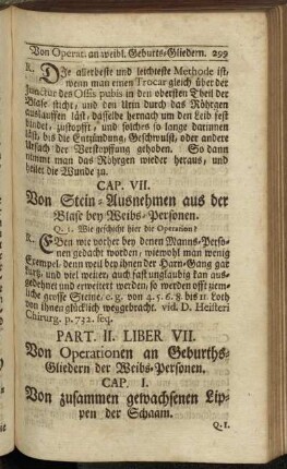 Liber VII. Von Operationen an Geburths-Gliedern der Weibs-Personen.