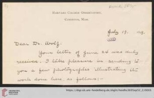 Briefe von Edward Charles Pickering an Max Wolf: Brief von Edward Charles Pickering an Max Wolf