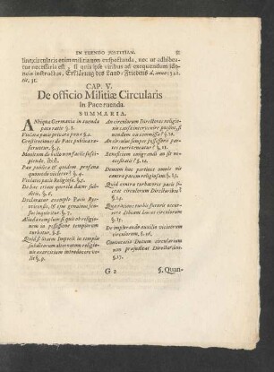 Cap. V. De officio Militiae Circularis in Pace tuenda.