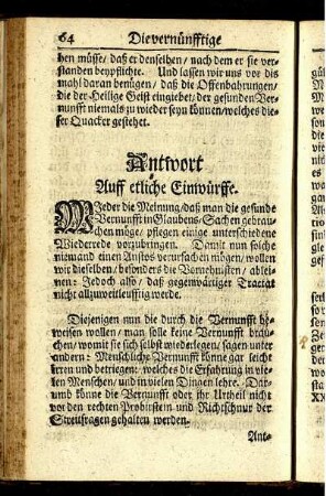 Antwort. Auf etliche Einwürffe.