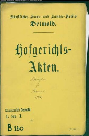 Benzler, Jobst Henrich in Lemgo gegen Rat und Oberamtmann Ramus' Erben in Horn