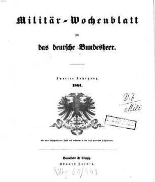Militär-Wochenblatt für das deutsche Bundesheer. 2. 1861