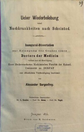 Über Wiederbelebung und Nachkrankheiten nach Scheintod
