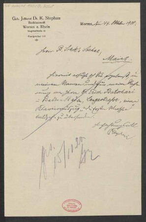 Brief an B. Schott's Söhne : 14.10.1920