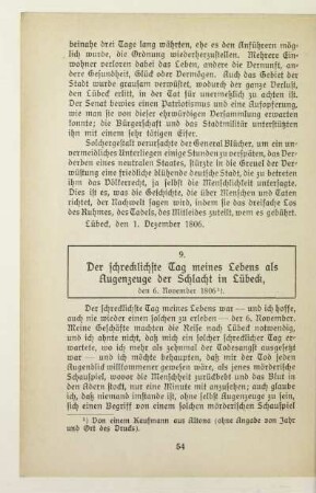 9. Der schrecklichste Tag meines Lebens als Augenzeuge der Schlacht in Lübeck, den 6. November 1806