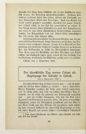 9. Der schrecklichste Tag meines Lebens als Augenzeuge der Schlacht in Lübeck, den 6. November 1806