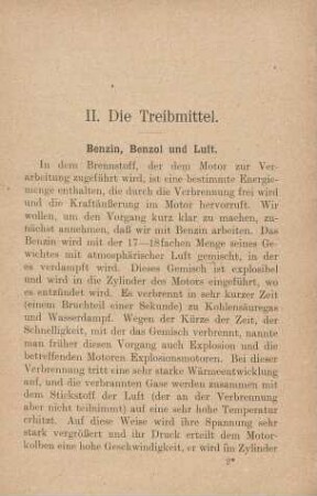 II. Die Treibmittel. Benzin, Benzol und Luft