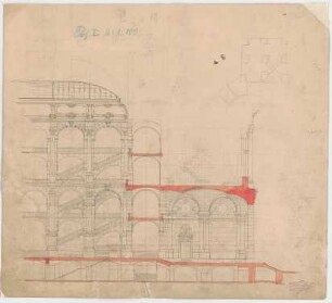 Thiersch, Friedrich von; München; Justizpalast - Treppenhaus u. Halle (Schnitt)