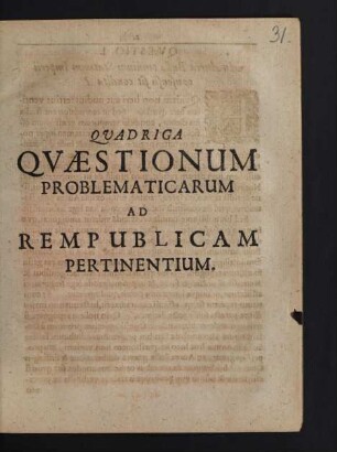 Quadriga Quaestionum Problematicarum Ad Rempublicam Pertinentium