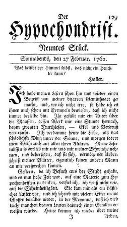 Neuntes Stück. Sonnabends, den 27 Februar, 1762.