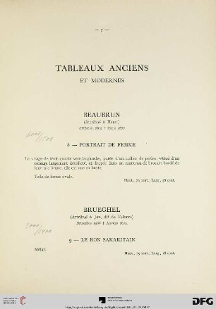 Tableaux anciens et modernes (Nr. 8-47) avec planches V-XVI