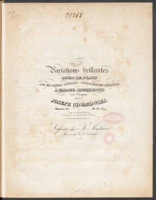 Variations brillantes Pour Le Piano Sur Un Thème Oriental : Oeuvre 12