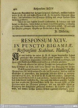 Responsum XCIV. In Puncto Bigamiae