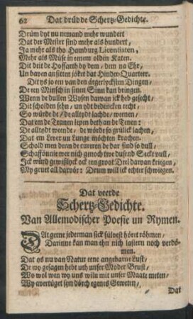 Dat veerde Schertz-Gedichte. Van Allemodischer Poesie un Rymen.