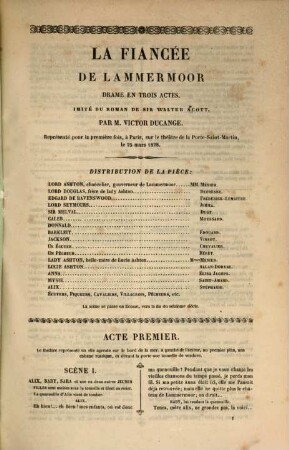 La Fiancée de Lammermoor : drame en trois actes, imité du roman de Sir Walter Scott