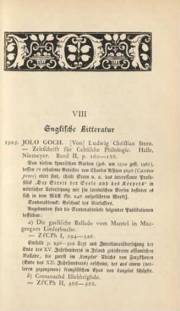 VIII. Englische Litteratur