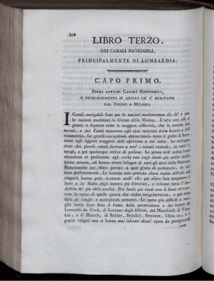 Libro Terzo. Dei Canali Navigabili, Prinzipalmente Di Lombardia.