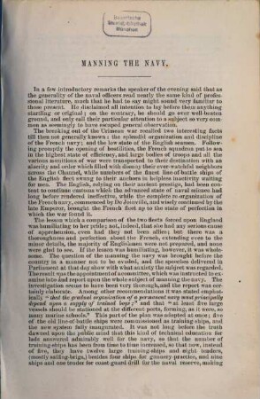 Manning & Improvement of the Navy : Address delivered at the United States Naval Academy. By Stephen Bleecker Luce