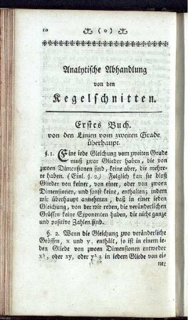 Analytische Abhandlung von den Kegelschnitten. Erstes bis drittes Buch.