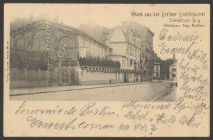 Ansichtskarte Eingang zum Biergarten der „Berliner Bock-Brauerei“, Tempelhofer Berg