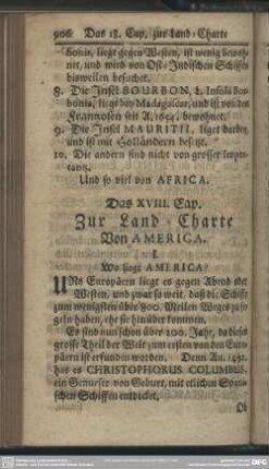 Das XVIII. Cap. Zur Land-Charte Von America